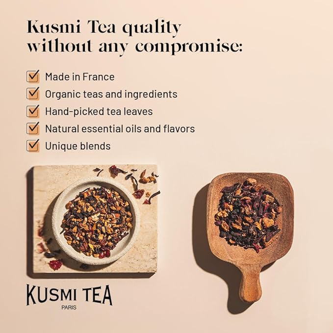 Kusmi Tea - AquaFrutti - Organic Blend of Hibiscus, Pomegranate, Apple, Blackcurrant & Goji Berries - Caffeine Free Tea - Enjoy Hot or Iced - Loose Leaf Tea - Tin Box of 3.5 oz for about 50 cups