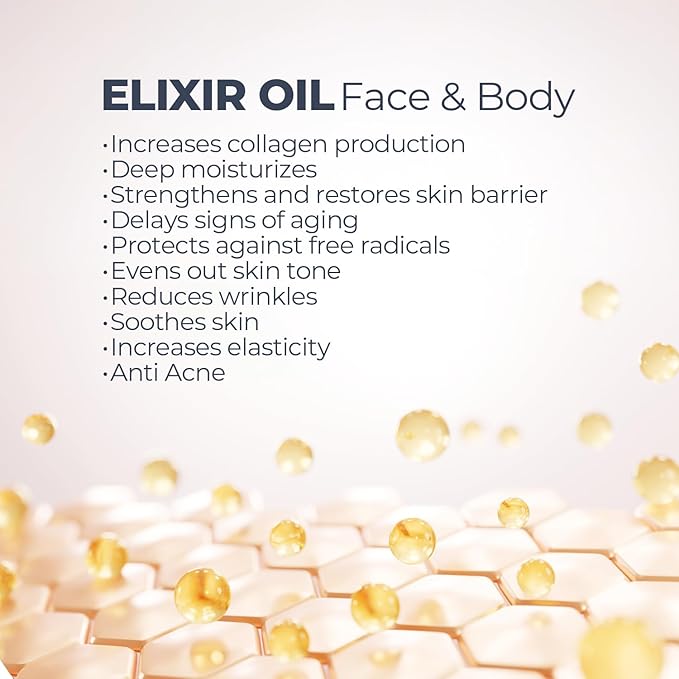 3-in-1 Elixir Oil – Organic Face, Body & Hair Oil with Vitamin E & 17 Botanical Oils – Moisturizing & Nourishing Treatment for Dry Skin, Scalp & Damaged Hair – for Women & Men – 5 fl oz