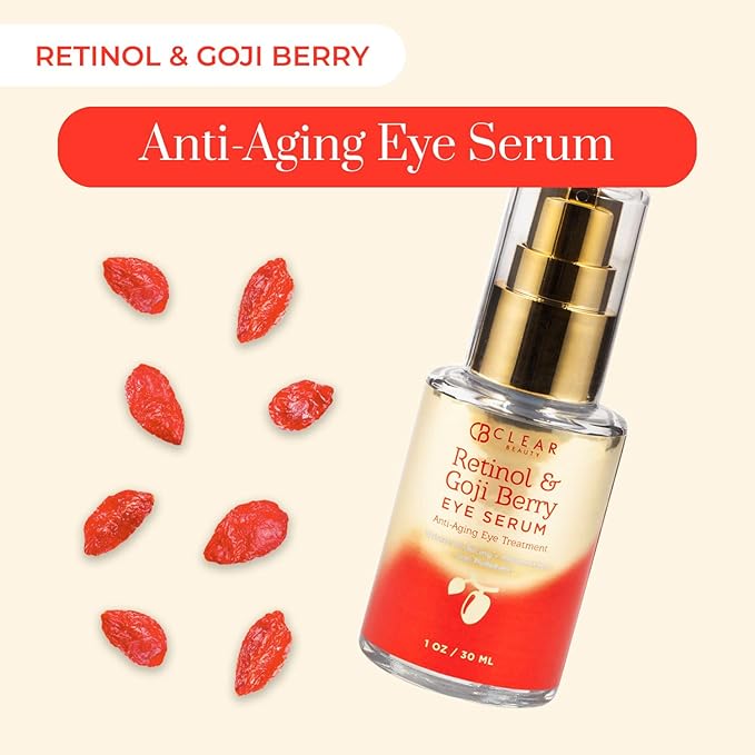 Retinol & Goji Berry Under Eye Serum - Dermatologist Tested, Diminishes Fine Lines, Wrinkles, Eye Bags & Dark Circles , Clean Beauty, Cruelty-Free Korean Skin Care - All Skin Types