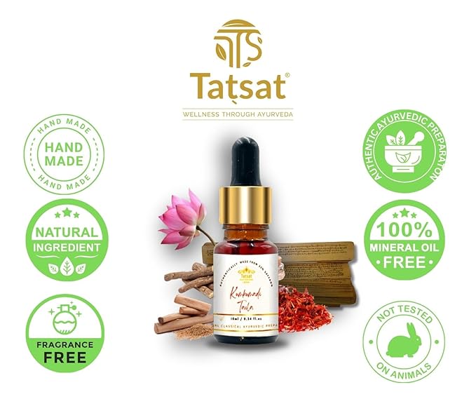 TATSAT Kumkumadi oil For spotless, glowing, and wrinkle-free skin, enriched with organic saffron for brightening and radiance. an authentic Ayurvedic anti-aging and moisturizing taila|taila paka-10ml