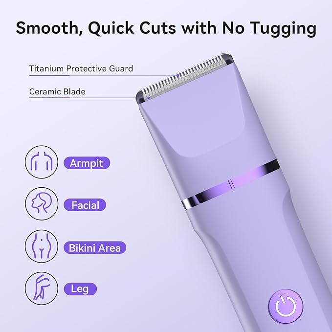 Electric Razors for Women - 4 in 1 Bikini Trimmer for Women, Waterproof Body Pubic Shaver for Womens Wet & Dry Use, Replaceable Facial & Nose Hair Trimmer, Rechargeable Hair Removal Kit, Purple