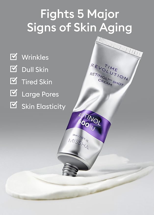 MISSHA Time Revolution Night Repair Retinol 500 Shot Cream 2.02 Fl oz - Advanced Korean Retinol Cream for Face, Skin Barrier Strengthening, Improved Elasticity & Radiance, Overnight Moisturization