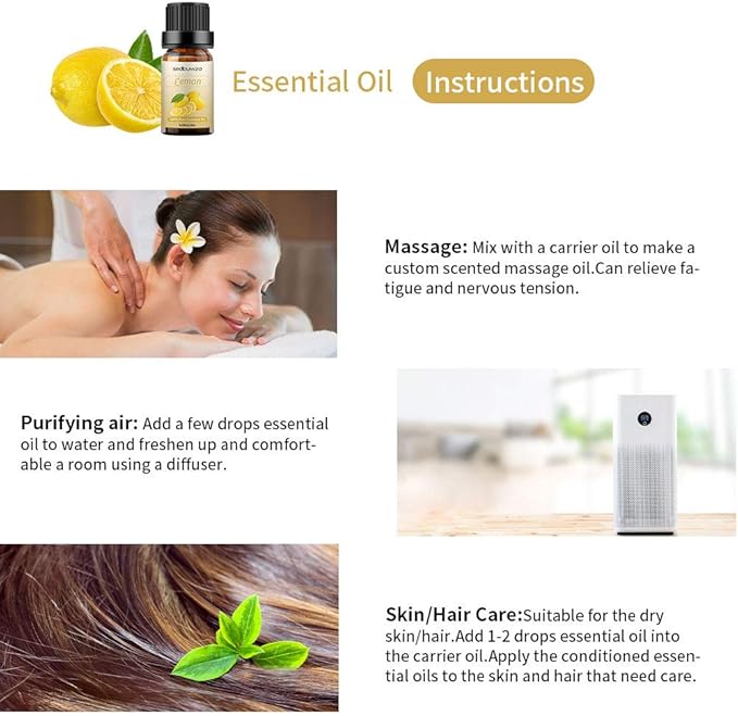 Eucalyptus Oil Lemon Essential Oil Gift Set, 100% Pure Organic Aromatherapy Oils Gift Set for Diffuser, Massage, Soap, Candle Making - 2 x 10ml