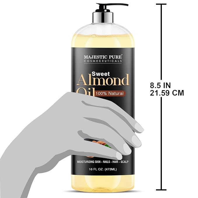 MAJESTIC PURE Sweet Almond Oil, Triple A Grade Quality, Pure and Natural from Spain, Cold Pressed, (Packaging May Vary) - 16 fl. Oz