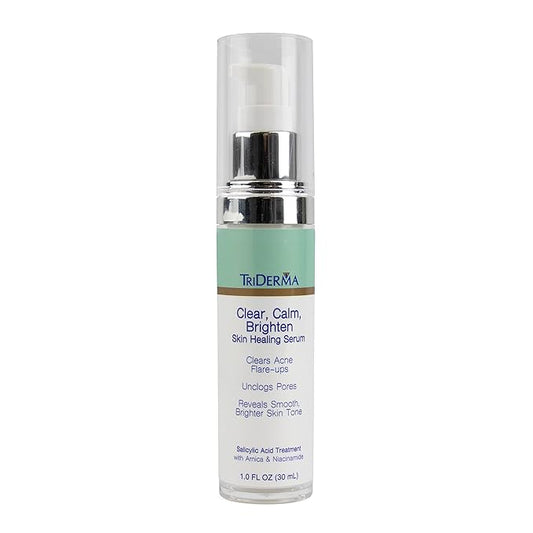 TriDerma Clear, Calm, Brighten Skin Serum with 2% Salicylic Acid and Niacinamide Reveals Smoother, Brighter, More Even Skin, Clears Acne Blemishes, Blackheads and Unclogs Pores, 1 oz