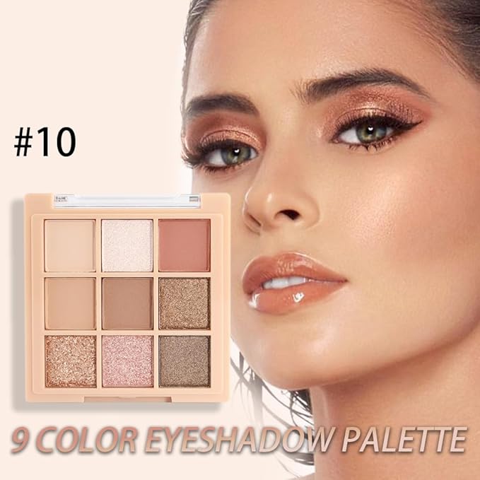 9Colors Nude Champagne Gold Rose Brown Colorful Glitter Eyeshadow Palette Makeup,Korean Natural Neutral Rainbow Eyeshadow Palettes Highly Pigmented Naturing-Looking Long Lasting Waterproof Blendable