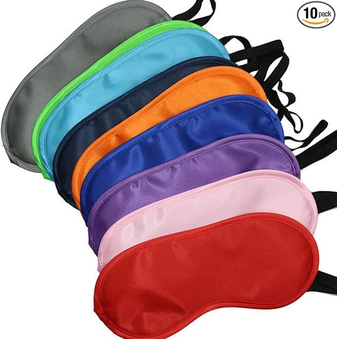 erioctry 10pcs Eye Masks Cover Lightweight Blindfold Sleeping Eye Masks with Elastic Straps for Kids Girls Women Men (Color Random)