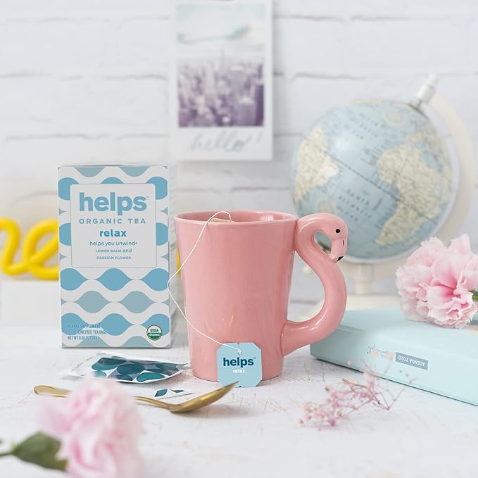 HELPS TEAS | Helps Relax Tea | Relaxing Organic herbal blend of Lemon Balm and Passionflower. Fights Anxiety To Rest Better and Helps You Unwind | 16 Tea Bags - Pack of 6 |