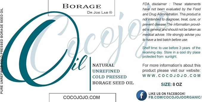 Dr Joe Lab Borage Seed Oil - 8 oz - Pure Cold Pressed Non-GMO Carrier Oil for Skin Hair Nails Body Beard Face High GLA - All Skin and Hair Types - Packaging May Vary