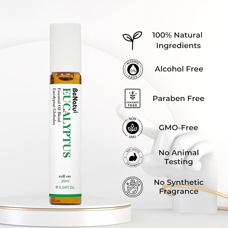 Benatu Eucalyptus Essential Oil Roller, Pre-Diluted Natural Aromatherapy Blend Travel Size Roll On for Skin Care, Body Topical Massage - Hair, Nail 10ml