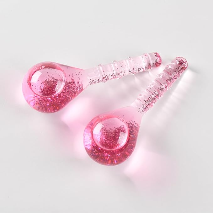 Ice Globes for Face and Eyes, Cooling Facial Facial Roller Balls, Beauty Massage Tools to Reduce Puffiness, Redness, Fine Lines, Cryo Facial Sticks for Home Spa Skincare Routine, Glitter Pink