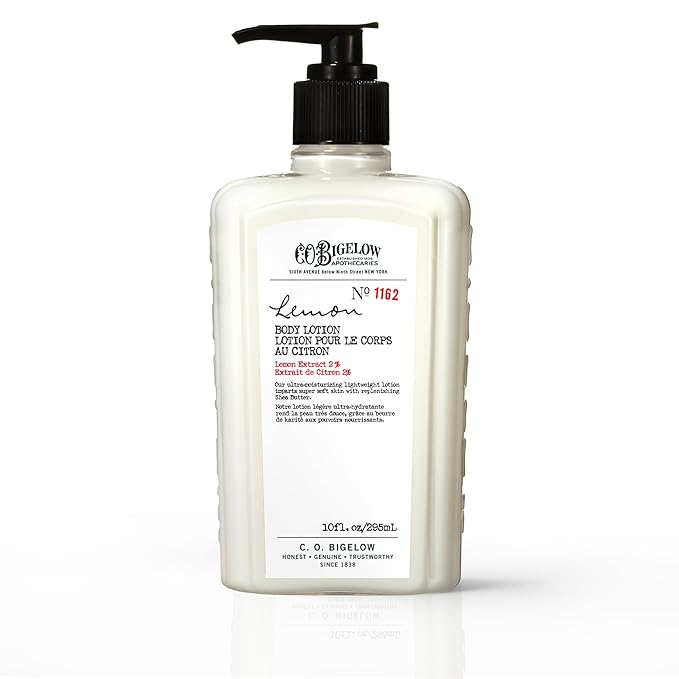 C.O. Bigelow Lemon Body Lotion No. 1162, Moisturizing Lotion for Dry Skin, Hands & Body with Shea Butter & Kuki Nut Oil, Lemon Scented, 10 fl oz