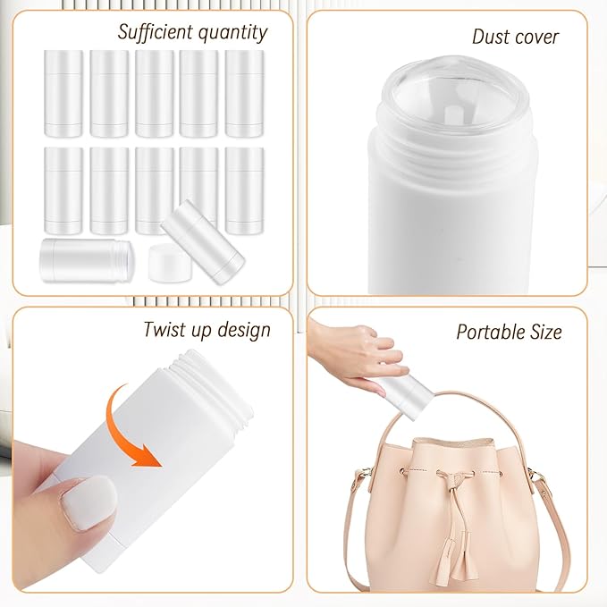 12 Pieces 15g White Plastic Deodorant Tubes,Lipstick