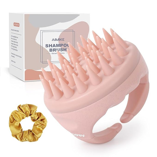 AIMIKE Hair Scalp Massager Shampoo Brush, Soft Silicone Scalp Brush Hair Scrubber, Hair Washing Scalp Exfoliator Brush for Dandruff, Shower Hair Scrubber & Wet Dry Scalp Massager - Pink
