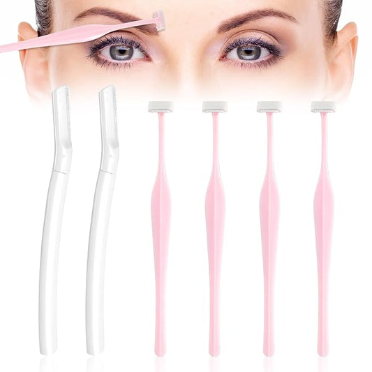 6pcs Eyebrow Razors for Women, Multipurpose Trimmers Set Precision Facial T Shape Shaver Hair Removal Tools Portable Face Exfoliating Dermaplaning Kit with Protective Cover Peach Fuzz