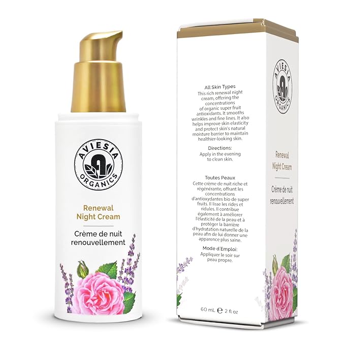 Renewal Night Cream - USDA Certified- NO Alcohol. NO Parabens. NO Artificial Fragrance. Deep Moisturizer for Hydrating.Repairing.Replumping .Perfect for dry skin (60ML)