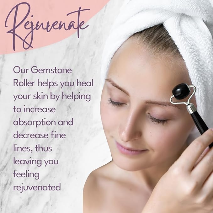 CELESTIAL SILK Black Obsidian Face Roller - Premium Anti Aging Beauty Tool for Depuffing, Genuine Volcanic Glass Gemstone Facial Roller