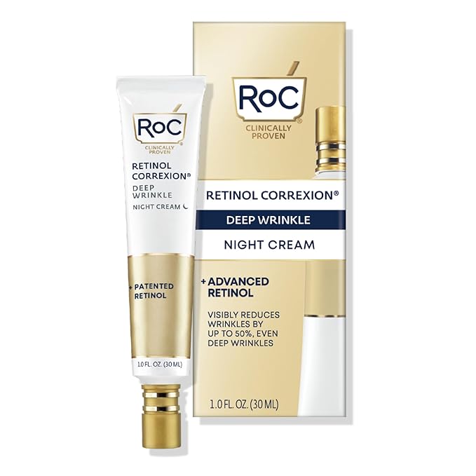 RoC Retinol Correxion Deep Wrinkle Anti-Aging Night Cream, Daily Face Moisturizer with Shea Butter, Glycolic Acid and Squalane, Skin Care Treatment, 1 Ounces (Packaging May Vary)