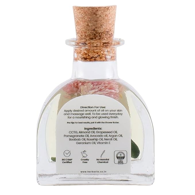 HERBARIA Body Oil - White Floral (3.38 fl oz) | Luxurious Body Oil - ALL SEASON | 100% Vegan Enriched With Grapeseed Oil, Pomegranate Oil, Avocado Oil, Argan Oil, Baobab Oil | 100% Sustainable