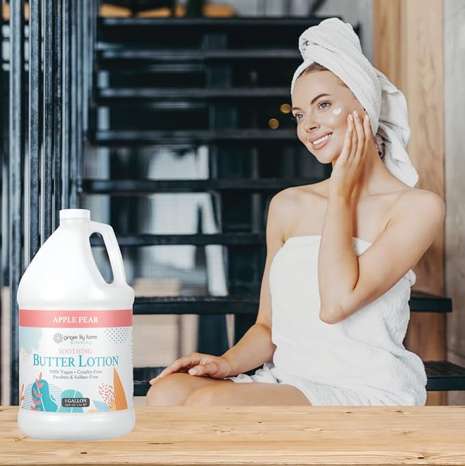 Ginger Lily Farms Botanicals Soothing Butter Lotion for Dry Skin, 100% Vegan & Cruelty-Free, Apple Pear Scent, 1 Gallon Refill (128 fl oz)