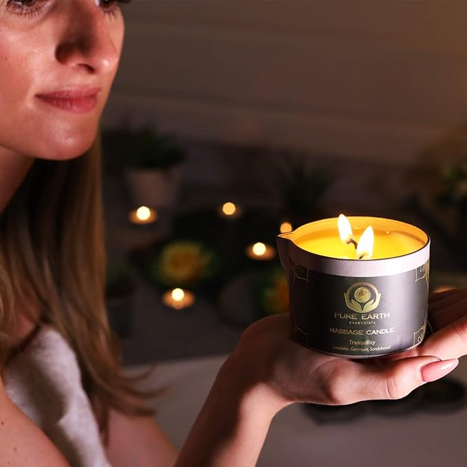 Muscle Relaxing Massage Oil Candle - Valentines Gift, Scented Massage Oil Candles for Relaxation and Home Spa (160 Grams or 6 oz.) - with Grapefruit, Rosemary, Black Pepper - by PURE EARTH essentials