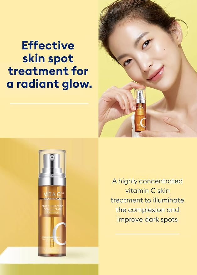 MISSHA Vita C Plus Spot Correcting Concentrate Ampoule 0.52 Fl oz/15ml, Korean Vitamin C Serum for Face, Improves Dark Spots & Firms Skin with 33% VITA C Liposome Formula, Mother's Day Gifts