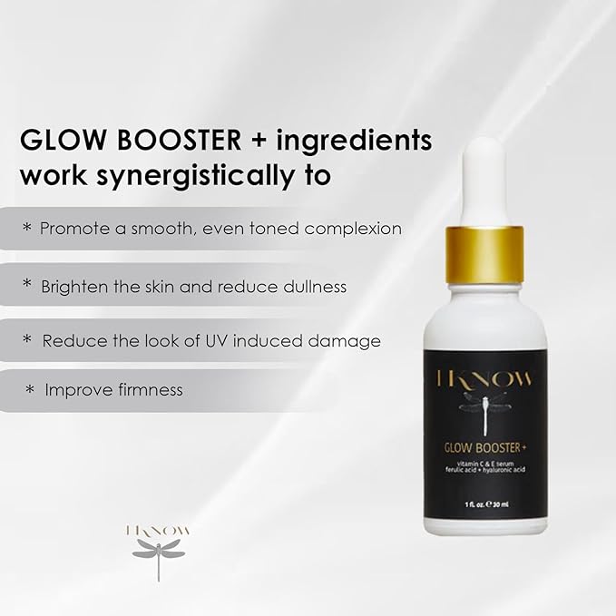 IKNOW Glow Booster+ Vitamin C and E Serum, Hyaluronic Acid Serum for Face, Facial Serum for Glow Up, Hydrating Serum for Dark Spots, Fine Lines and Wrinkles (1 oz)
