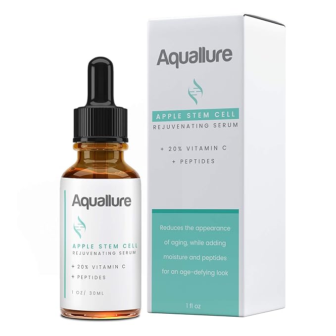 NEW! Aquallure Apple Stem Cell Rejuvenating Serum - Moisturizing Facial Treatment with Vitamin C 20%, Peptides, Hyaluronic Acid - Reduce Appearance of Fine Lines, Improve Skin Texture - 1 fl oz