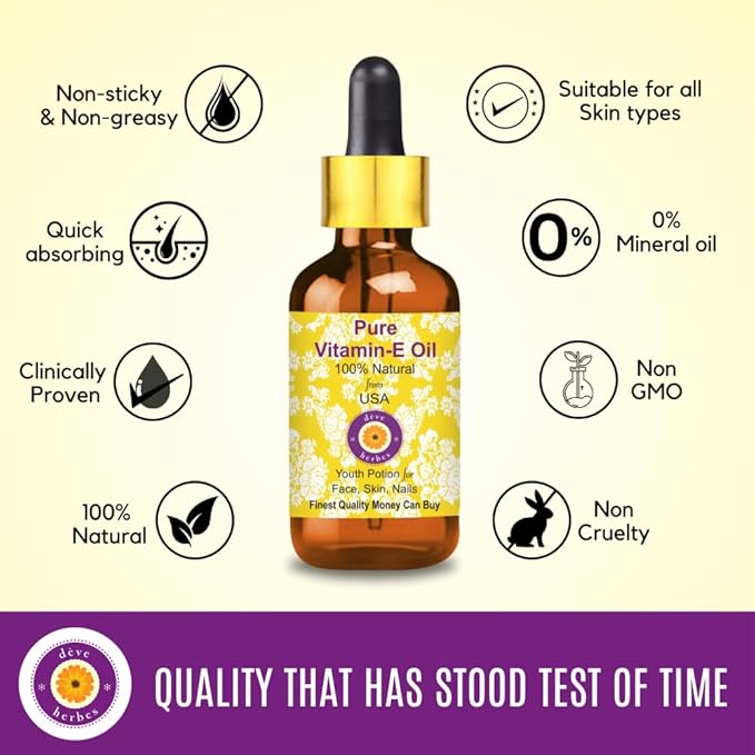 Dev Herbes Top Ratings Natural Therapeutic Grade Cold Pressed Oils (Vitamin E (30ml), 30ml (1.01 Ounce) with Plastic Euro Dropper)