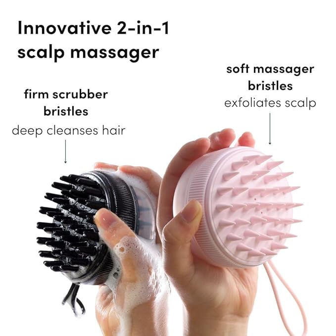 Fancii Hair Scalp Massager, Shampoo Brush for Wet & Dry Hair, Scalp Scrubber Exfoliator for Dandruff Removal & Hair Growth. Shower Head Brush for All Hair Types, Soft Silicone (Black)