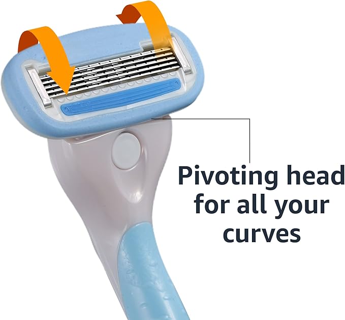 Amazon Basics 5-Blade Razor Handle for Women, Includes 12 Cartridges and Shower Hanger, 14 Piece Set, Blue