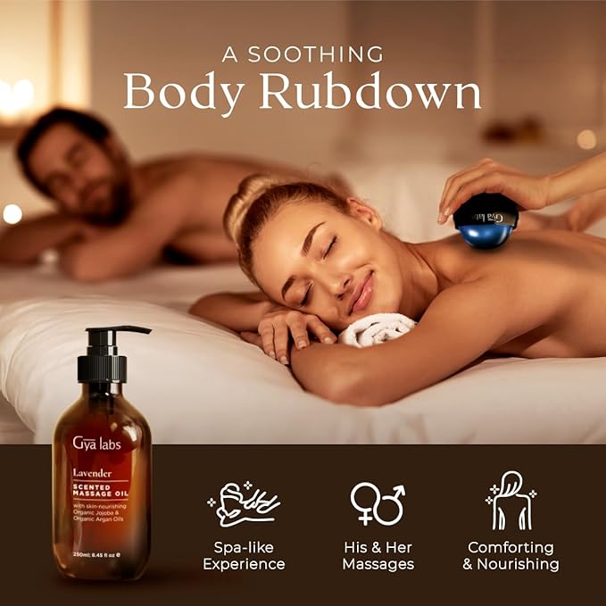 Gya Labs Lavender Relaxation Massage Oil - 8.45 Fl Oz - with Massage Roller Ball - Fast Absorbing 100% Pure Natural Blend of Spa Quality Oils for Skin, Muscle Relaxing - Calming, Aromatic, Self-Care