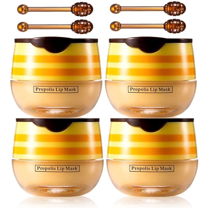 4Pcs Lip Balm Honey Pot, Propolis Exfoliator.