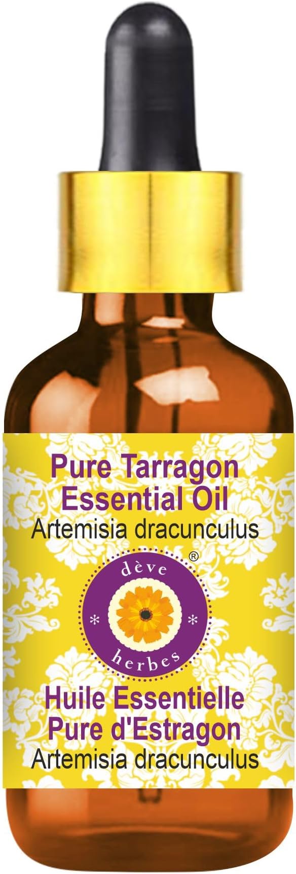 Deve Herbes Pure Tarragon Essential Oil (Artemisia Dracunculus) with Glass Dropper Steam Distilled 30ml (1 oz)