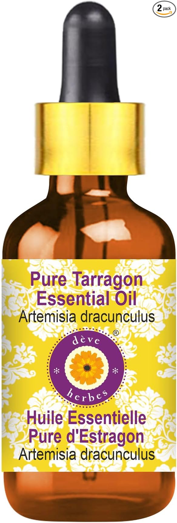 Deve Herbes Pure Tarragon Essential Oil (Artemisia Dracunculus) with Glass Dropper Steam Distilled 10ml (0.33 oz)