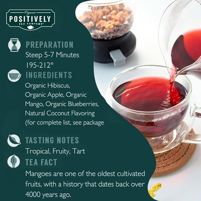 Organic Positively Tea Company, Coco Berry Mango, Herbal Tea, Loose Leaf, 4 Ounce