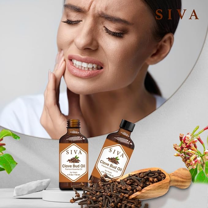 SIVA Clove Bud Essential Oil - 4 Fl Oz – Natural Clove Oil - for Diffuser, Face, Skin Care, Aromatherapy, Hair Care, Scalp and Body Massage - with Dropper