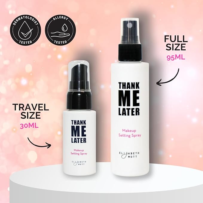 Elizabeth Mott Thank Me Later 3-in-1 Dewy Makeup Setting Spray – Hydrating & Long-Lasting Fine Mist with Niacinamide for a Radiant Glowy Look – Lightweight, Cruelty-Free, Travel-Size Face Spray, 30ml