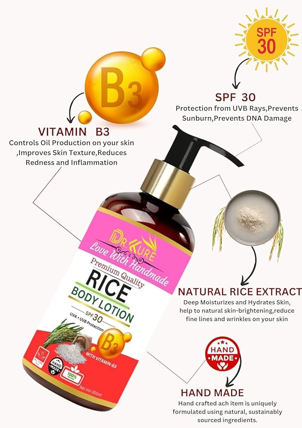 Dr.Kure Rice Body Lotion | Indian Rice Extract |Non-sticky | 300 ML