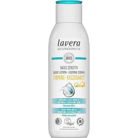 lavera basis sensitiv Body Lotion Firming - organic aloe vera & natural coenzyme Q10 - improved skin elasticity in 14 days - PETA certified - biodegradable - vegan - natural cosmetics - 8,45 fl.oz.