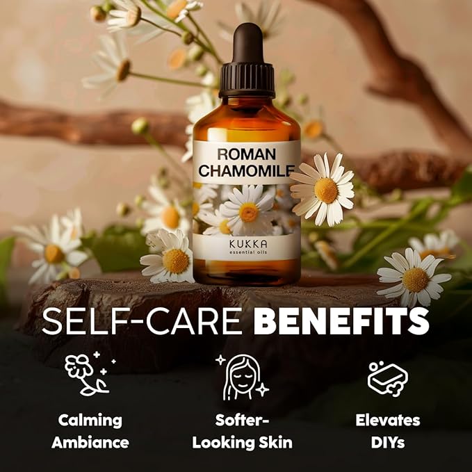 Kukka Roman Chamomile Essential Oil for Relaxation Diffuser, Skin & Body - 4 Fl Oz - 100% Pure Natural, for Aromatherapy & Soap Making Scent DIY