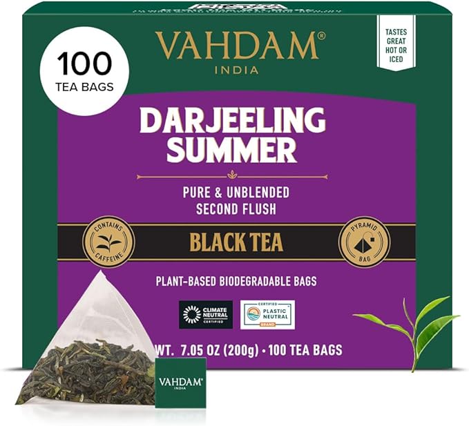 VAHDAM, Darjeeling Black Tea Bags (100 Count) High Caffeine, Non GMO, Gluten Free | Smooth & Sweet Tea With Distinguished Fruity Notes | Full Bodied