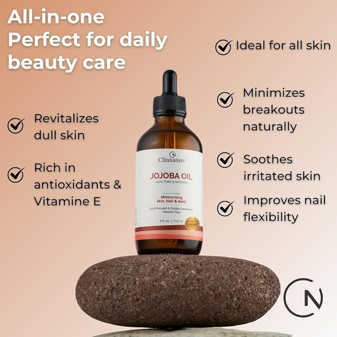 Jojoba Golden Oil – 100% Pure & Cold Pressed for Hair, Nails & Skin | Jojoba Oil with Vitamin E for Moisturizing & Repair | Face & Body Oil with Dropper & Roller Applicator