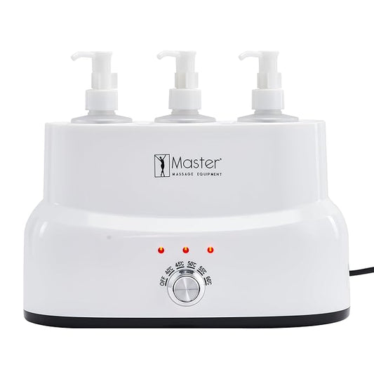 Master Massage 3-Bottles Massage Oil, Lotion, Cream Warmer Heater with Empty Bottles- Massage Cream Heating Device- Salon SPA Massage Body Therapy, White