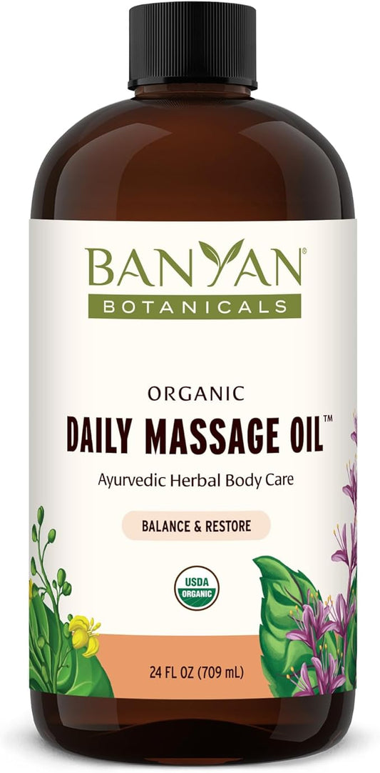 Banyan Botanicals Daily Massage Oil – Organic Ayurvedic Massage Oil – Balancing and Grounding Massage Oil with Organic Ashwagandha and Organic Shatavari – 24 oz – Non GMO Sustainably Sourced