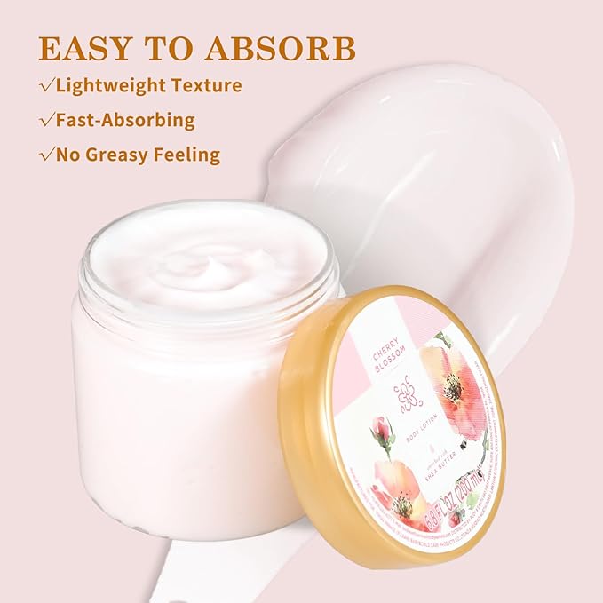 Cherry Blossom Lotion, Shea Butter Body Lotion for Women and Men Dry Skin, Deep Moisturizing, Hydrating and Softening, Smell Good, 200ml(6.8floz)