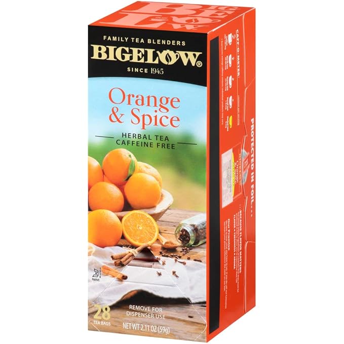 Bigelow Orange & Spice Herbal Tea 28-Count Box (Pack of 1) Caffeine-Free Soothing Herbal Tea Sweetly Citrus-y Tea with an Herbal Twist