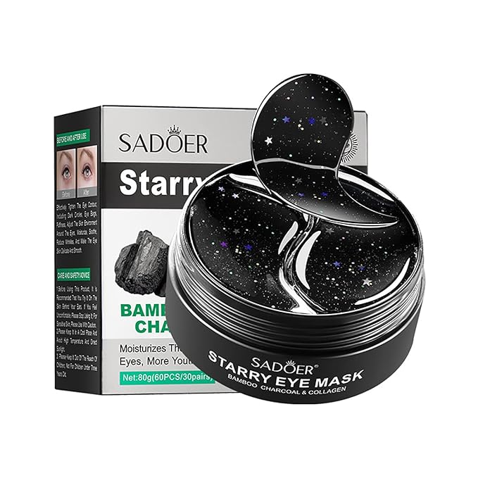 Eye Mask, Under Eye Patches 30 Pairs- Dark Circles, Puffy Eyes Treatments–Reduce Wrinkles and Fine Lines, Hydrating and Anti-Wrinkle Effect Under-Eye Patches with Hyaluronic Acid and Collagen (Bamboo Chartcoal)