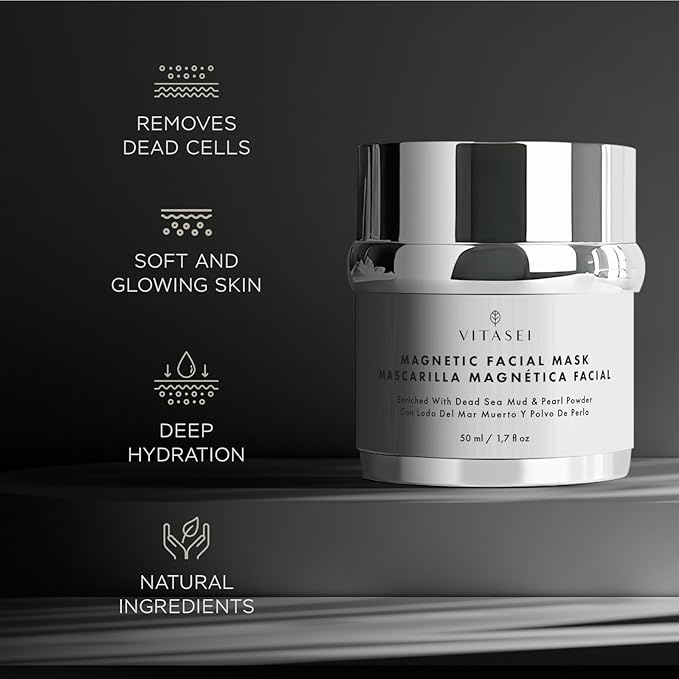 Magnetic Dead Sea Mud Mask for Face & Body, Spa Quality Pore Reducer for Acne, Blackhead & Oily Skin, Facial Mask for Deep Cleansing, Hydration W/Pearl Powder, Natural Oils, Vitamin- 1.7 Fl Oz