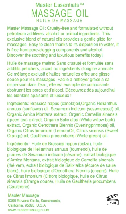 Master Massage Organic Massage Oil - 8 fl oz, Refreshing Sense, Water-Soluble, Skin-Nourishing Formula for Relaxation, Ideal for Massage Therapy and Home Use, Pack of 4